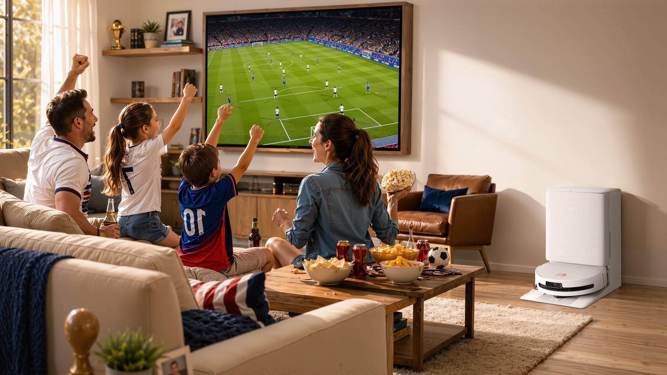 Family enjoying match day while YEEDI cleans