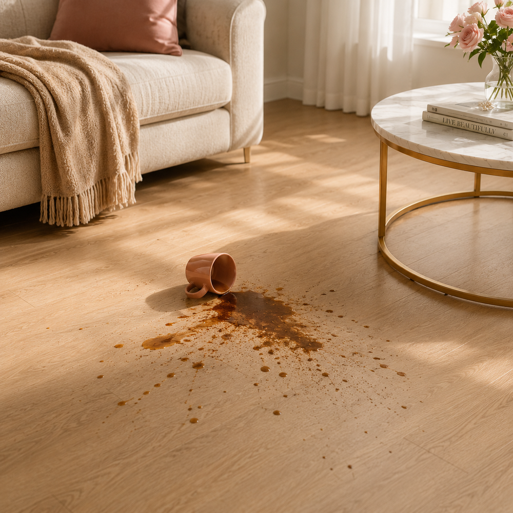 Morning coffee cleaning scene