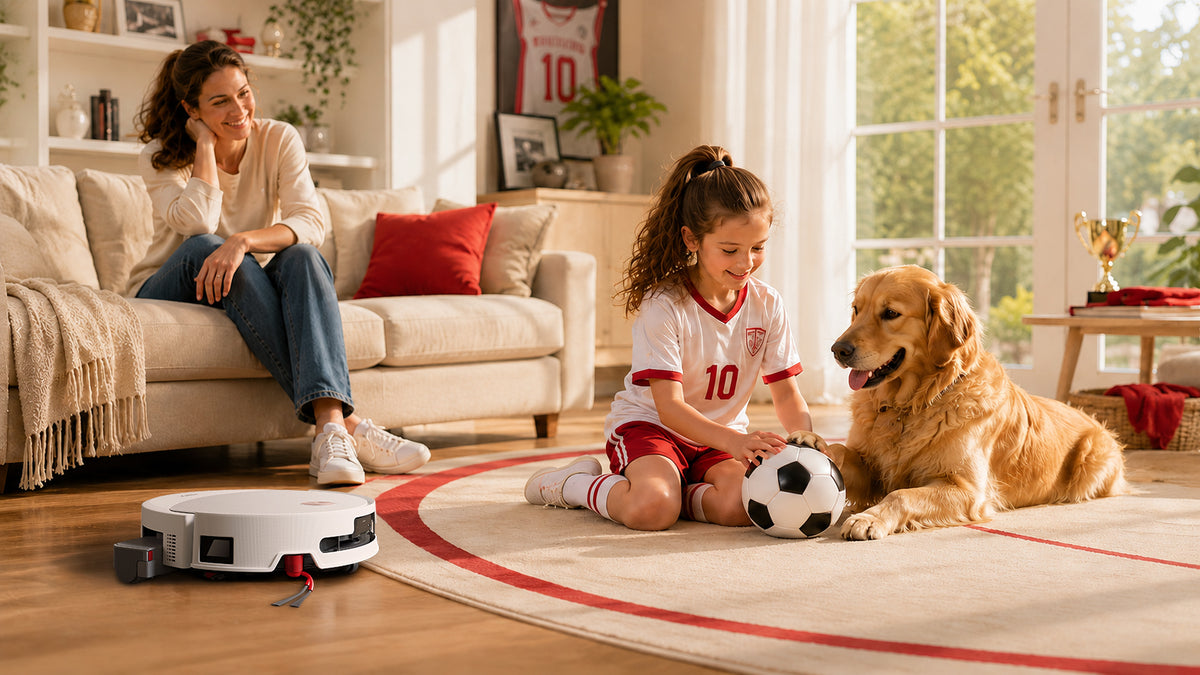 Family enjoying time together while YEEDI cleans
